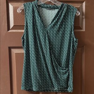 Adrianna Papell Dark Green Polka Dot Wrap Blouse